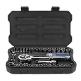 WORKPRO 39-Piece Drive Socket Set 1/4'' & 3/8'', CR-V Metric and SAE Sockets with Quick-Release Ratchet Wrench, Extension Bar, Spinner Handle & Adapter, Compact Mechanics Tool Set for Car Repair