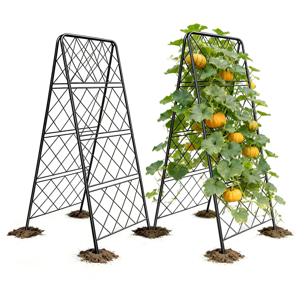 50"x17" Heavy Duty Metal Garden Trellis - Rust-Proof A-Frame Cucumber Trellis with High-Density Rhombus SteelGrats for Climbing Plants, Tomatoes & Raised Beds, Outdoor Use (2 Pack)