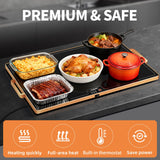 Food Warming Mat (XL 24"x16"), Food Warmers for Parties Buffet and Daily Use, Full Surface Warm Evenly Electric Warming Tray with Button Temperature Control, Gold Handles Warming Mat for Food, Black
