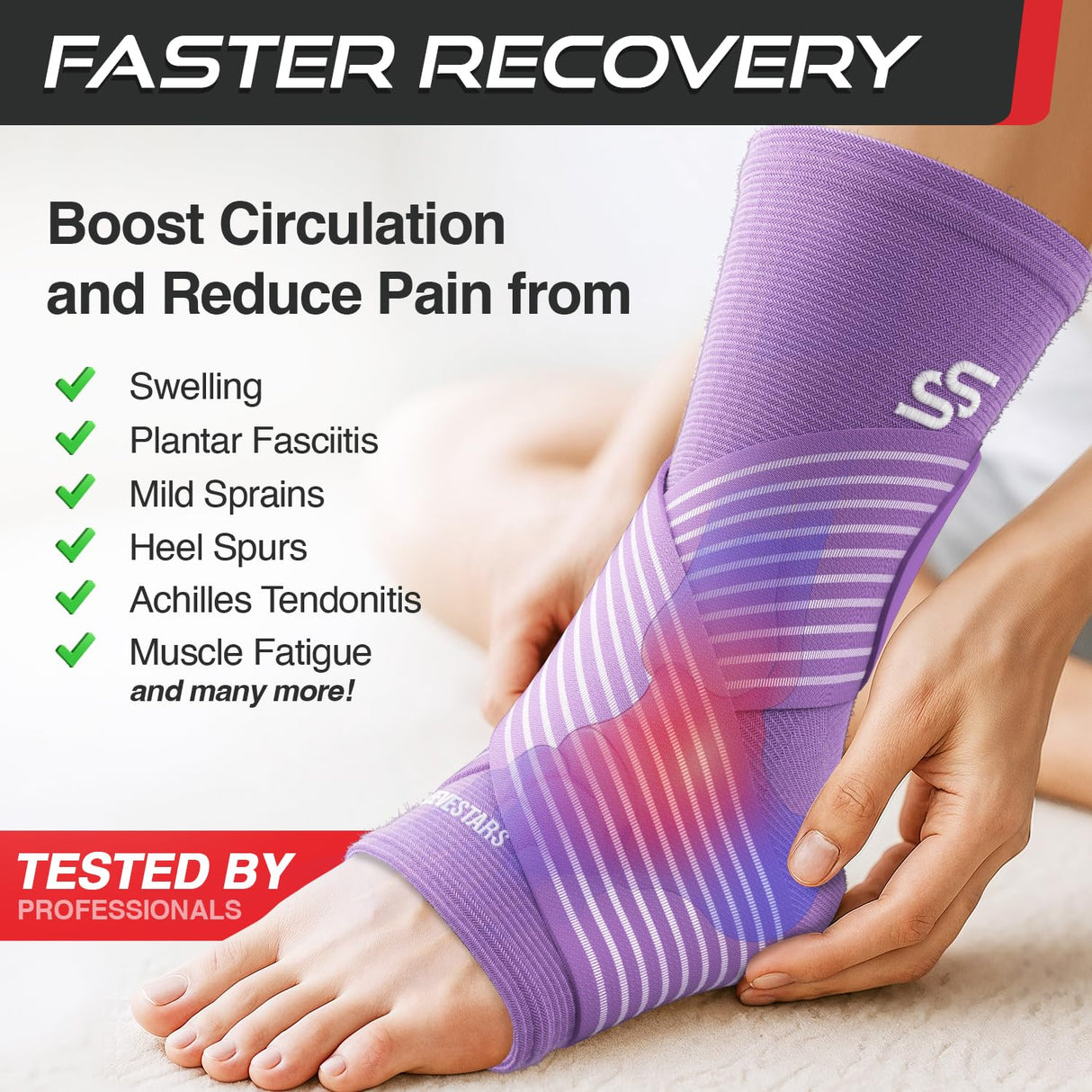 Sleeve Stars Ankle Brace for Women & Men, Ankle Wrap for Sprain, Compression Sleeve for Plantar Fasciitis Relief, Easy Customizable Support: w/ Removable Strap (Single/M:10"-12"/Light Purple)