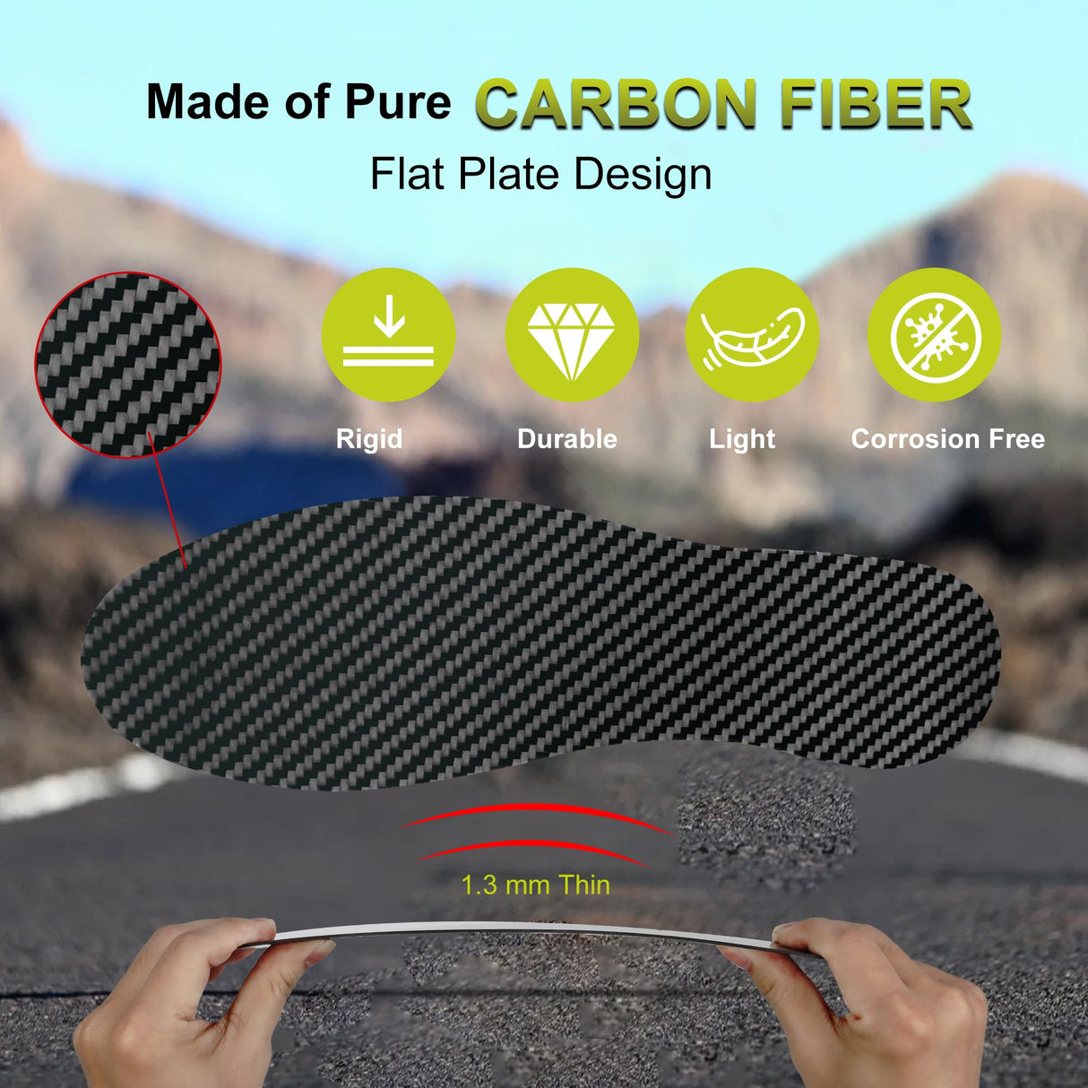 Carbon Fiber Insole(1 Pair), Carbon Fiber Foot Plate for Hallux Rigidus, Limitus, Turf Toe, Arthritis, Fractures, Rigid Sole Shoe Insert for Sports, Hiking, Trekking, Alternative to Post Op Shoe,255mm