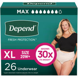Depend Fresh Protection Adult Diapers, Incontinence & Postpartum Bladder Leak Underwear for Women, Disposable, Maximum, Extra-Large, Blush, 26 Count, Packaging May Vary