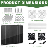 Solar Fan, 30W Solar Powered Fan, Solar Panel Fan Kit, IPX7 Waterproof Fans Exhaust Intake Mounting for Outside Greenhouse Shed Chicken Coop