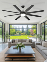 Phylluz 72'' Large Ceiling Fans with Lights, Modern Black Ceiling Fan Remote/APP Control, Dimmable, Quiet DC Motor Big Ceiling Fan for Indoor/Covered Outdoor