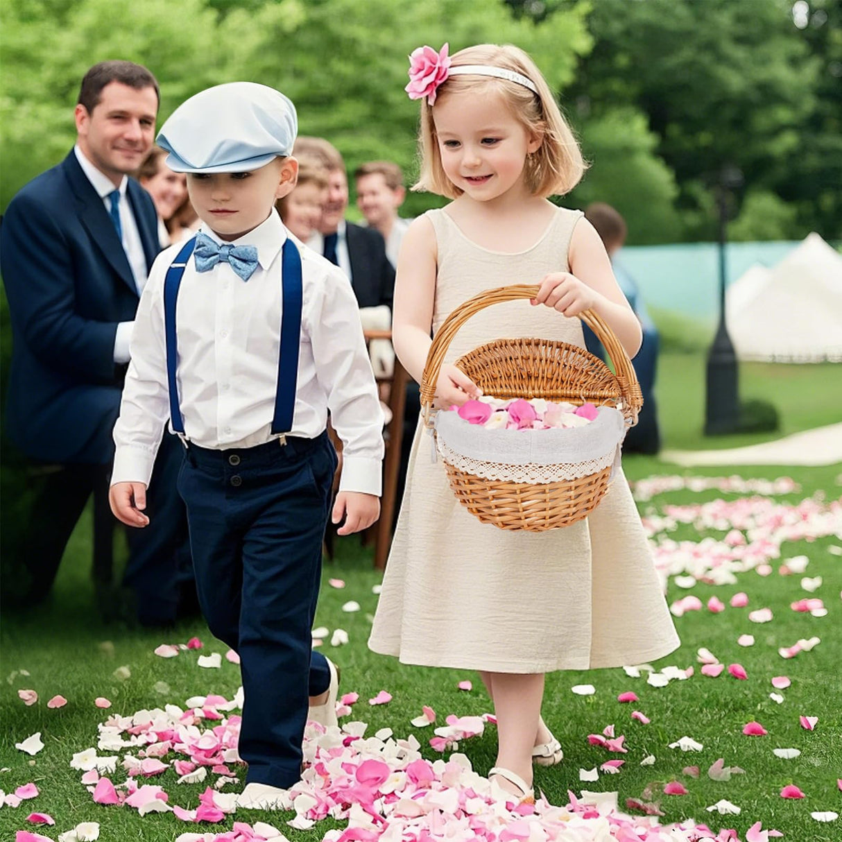 Happypicnic 12" Picnic Basket - Small Wicker Basket with Foldable Handle Lid & Removable Liner | Cute Picnic Basket Toy Empty for Kids, Gift, Halloween, Christmas, Valentines, Easter, Birthday, Solid