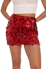GUANYY Women's Sequin Skirt High Waisted Pencil Mini Glitter Sequence Skirts Halloween Christmas New Year's Eve Racing Red Small