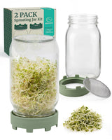 Elementi Sprouting Jar Kit - Set of 2 Wide Mouth Mason Jars with Sprout Lids & Stainless Steel Mesh Screen - Seed Sprouting Kit & Sprout Jars for Growing Broccoli Sprouts, Alfalfa, Mung Bean Sprouter