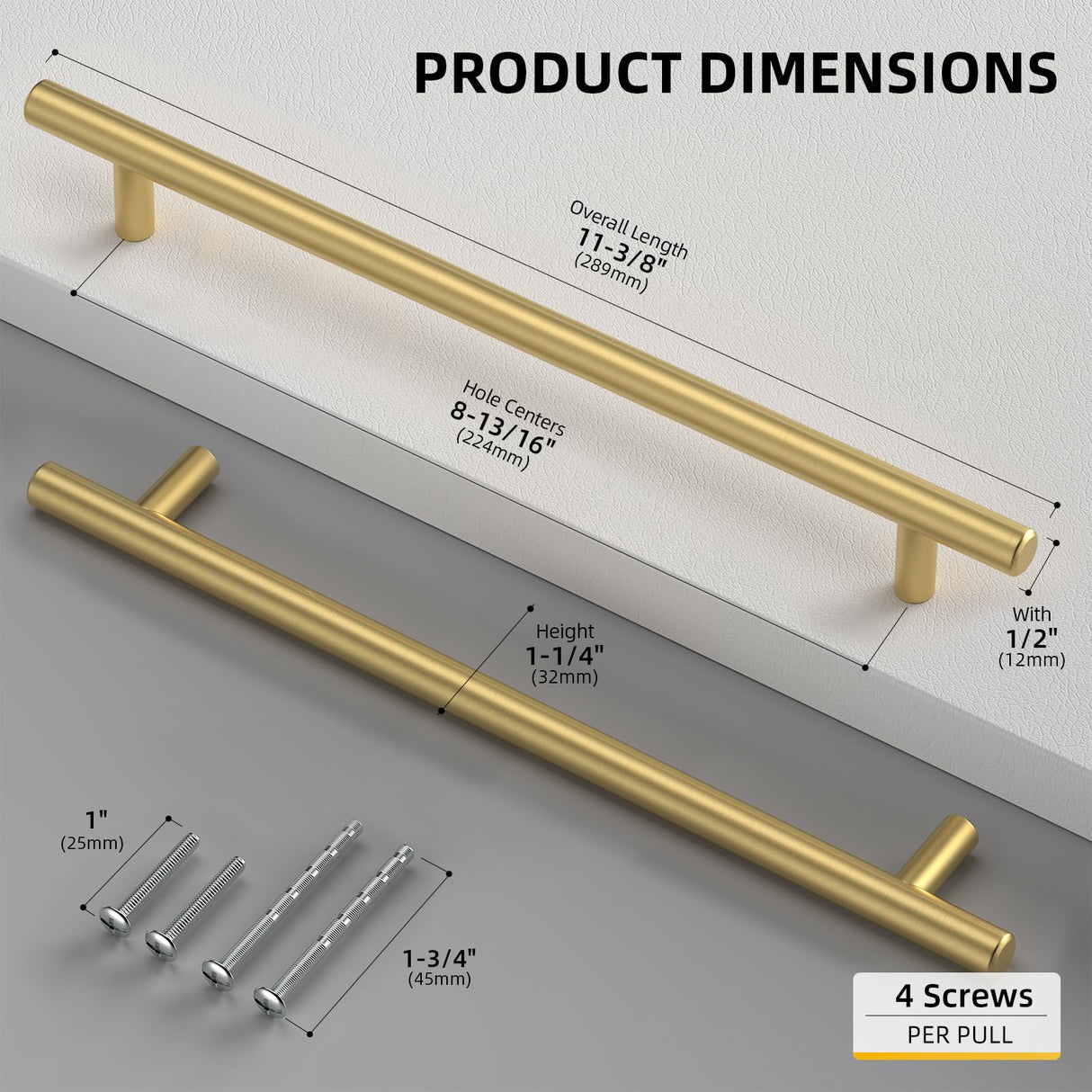 Goldenwarm 30 Pack 8-4/5 inch Gold Cabinet Handles Brushed Gold Cabinet Pulls Stainless Steel Drawer Pulls, Durable Kitchen Cabinet Handles - Bathroom Bedroom Dresser Handles Easy DIY Upgrade