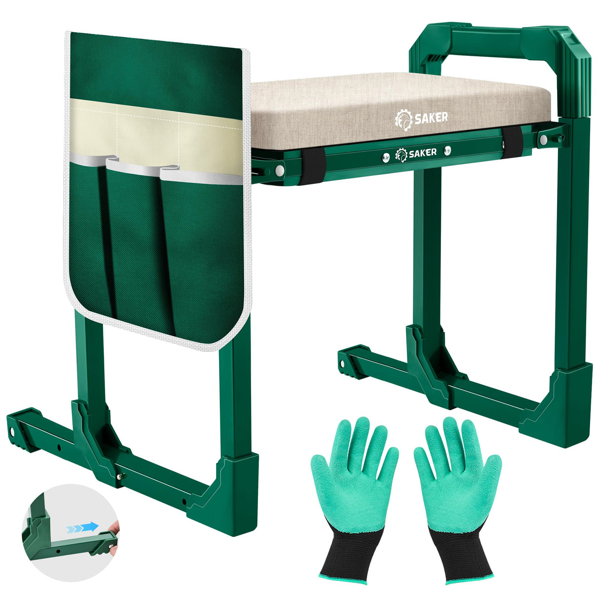 Saker Garden Kneeler and Seat Foldable Gardening Stool with Extendable Legs & Thickened Pad, Tool, Heavy Duty 400lbs Support for Elderly, Gardening, Outdoor Use