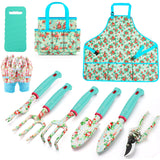 Garden Tools Set WANCHI 10 Piece Heavy Duty Floral Garden Tool Set Gardening Gifts for Women Men Birthday Rust-Proof Aluminum Garden Hand Tools Gardening Kit with Tote Bag Apron Glove