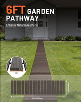 yoopin Wooden Garden Pathway Roll Out Walkway, Flexible Outdoor Wood Boardwalk for Lawn Sand Backyard, Non Slip Surface, Portable Garden Path with Rubber Connectors, 11.5FT, Brown