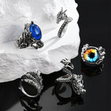 EIELO 24Pcs Vintage Punk Rings Set for Men Cool Gothic Chunky Rings Statement Snake Claw Skull Dragon Eyes of Hell Open Boho Ring Set