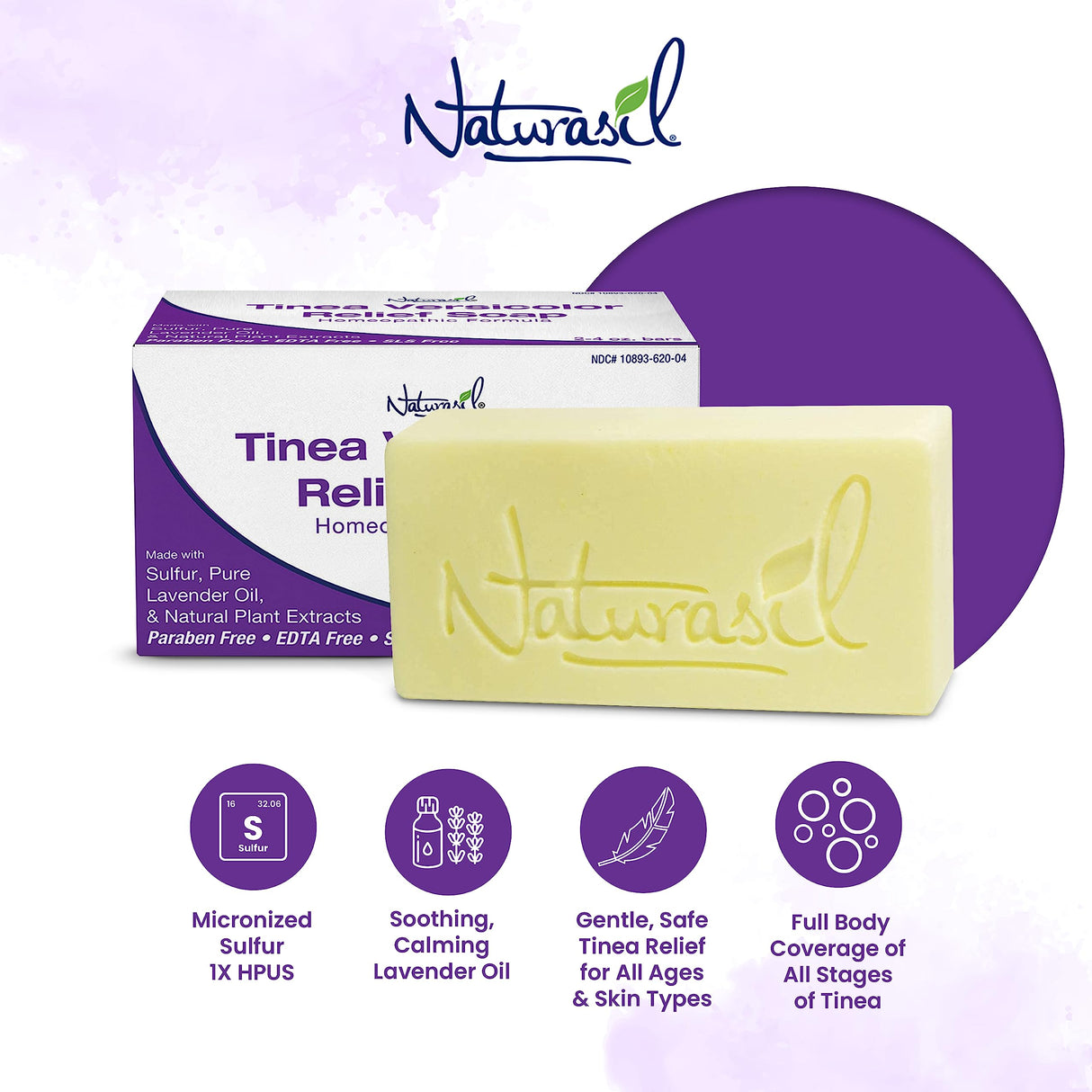 Naturasil Tinea Versicolor Treatment +2 Bars | Max-Strength 10x Soap | Antifungal Micronized Sulfur | Stops Pityriasis, Candida, Ringworm & Irritation | Fast Acting Adult & Kid Safe | 4 oz (2 Pack)