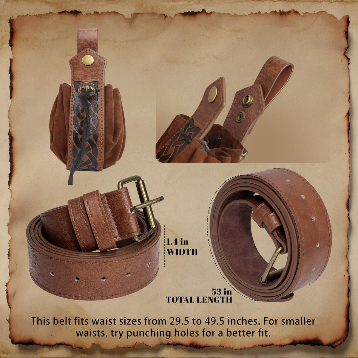 Renaissance Belt Pouch Medieval Pirate Costume Accessories Set for Cosplay