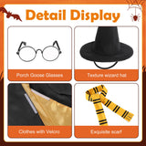 Tmovjxv 4 Pcs Halloween Wizard Porch Goose Outfit, Lawn Porch Goose Clothes Wizard Costume for 23'' Statue, Witch Garden Geese Outfit with Hat Scarf Glasses for Patio Yard Christmas Decor (Yellow)