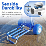 Sekey Beach Wagon with 12" Big Wheels for Sand, Heavy Duty Collapsible Beach Cart with Balloon Tires, Foldable Utility Sand Wagon for Outdoor Camping, Fishing & Groceries. Blue
