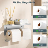 FORIOUS Double Toilet Paper Holder with Shelf, Wall Mount Tissue Roll Holder for Bathroom, 304 Stainless Steel Commercial Toilet Paper Dispensers with Phone Shelf (1, Brushed Nickel)