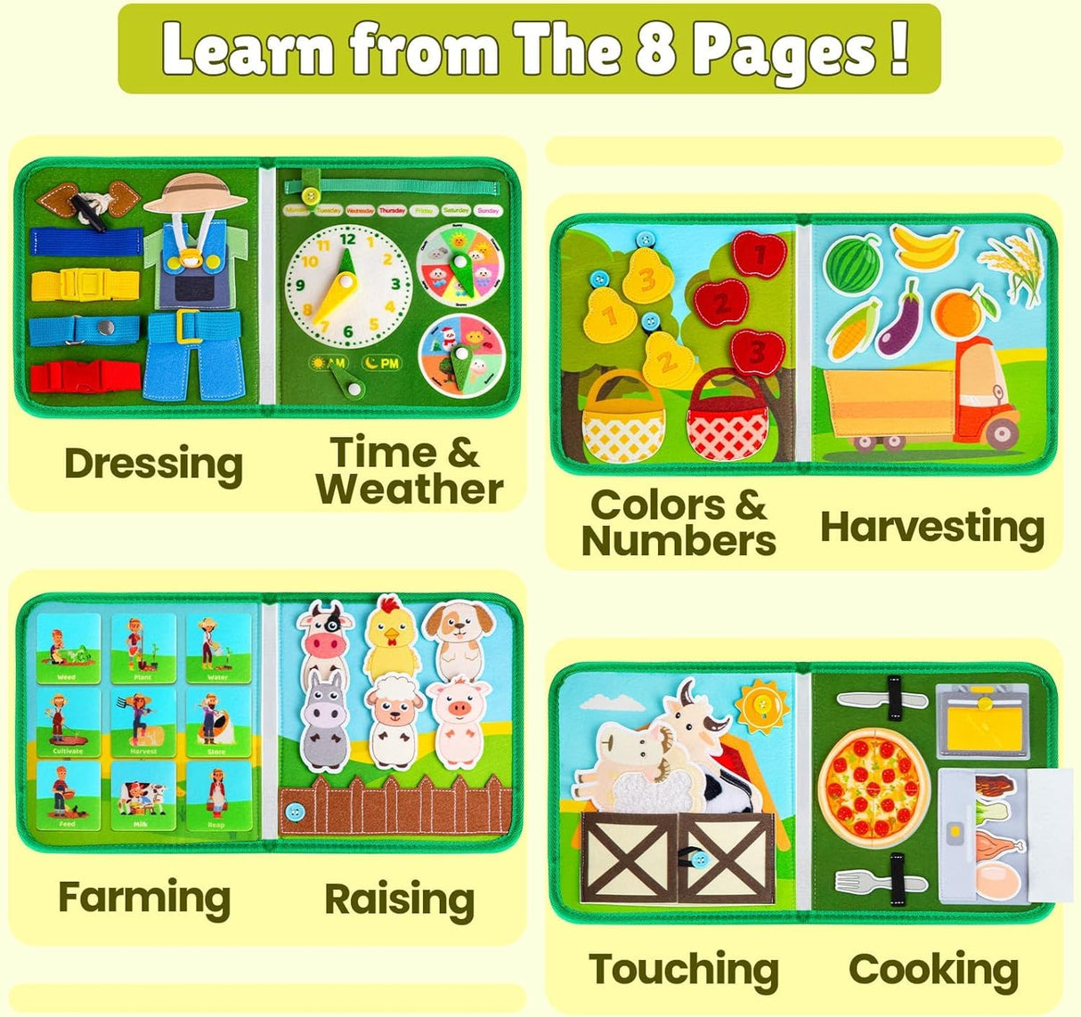 Quanquer Toddler Busy Board Montessori Toys for 1 2 3 4 Year Old - Farm Busy Book Educational Learning Sensory Toy for Boys Girls - Christmas Birthday Gifts for Toddlers Travel Toys for Airplane Car