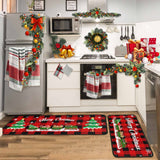 Christmas Kitchen Rugs and Mats Set (2 PCS), Merry Christmas Indoor Floor Mats Red Black Buffalo Check Plaid for Winter, Xmas Door Mat Runner Rug Mat for Kitchen Home Decor (17"x47"+17"x30")
