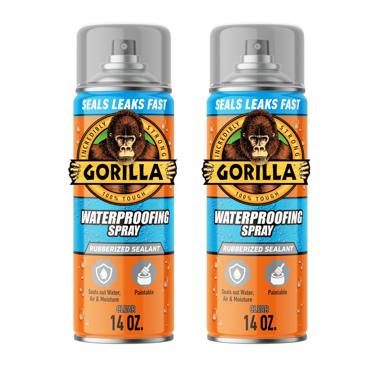 Gorilla Waterproof Patch & Seal Rubberized Sealant Spray, Crystal Clear, 14 Ounce (Pack of 2) - Seals Out Water, Air, and Moisture