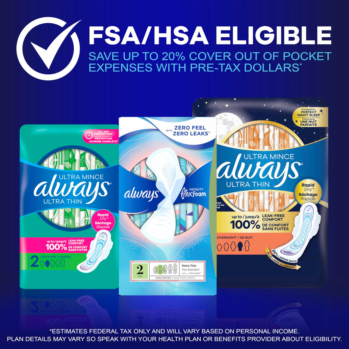 Always Ultra Thin Overnight Pads with Flexi-Wings, Size 4, Overnight, Unscented, 78 Count Total (3 Packs of 26)