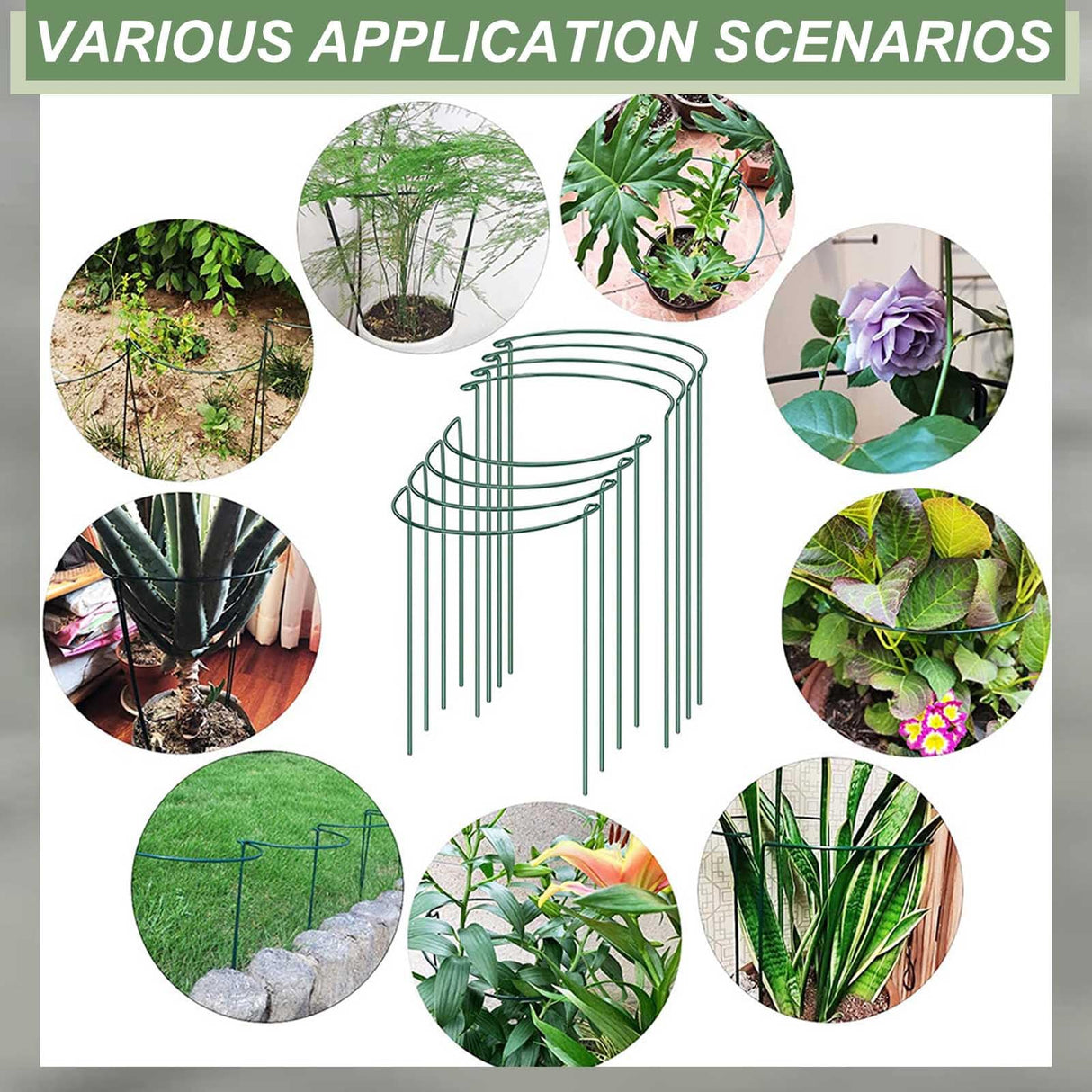 12 Pack Plant Support Stakes, Size 10"x16", Come with 15 Pcs Plant Labels, 20 Pcs Plant Clips, 7ft Plant Ties, Metal Garden Peony Cages and Supports for Potted Plants Tomato Hydrangea