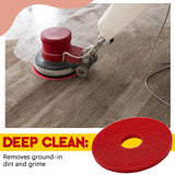 Teenyyou 2 Pcs 12" Red Scrubbing Pads Commercial Cleaning Orbiter Pads-Maintenance Non Woven for Floor Buffer Machine