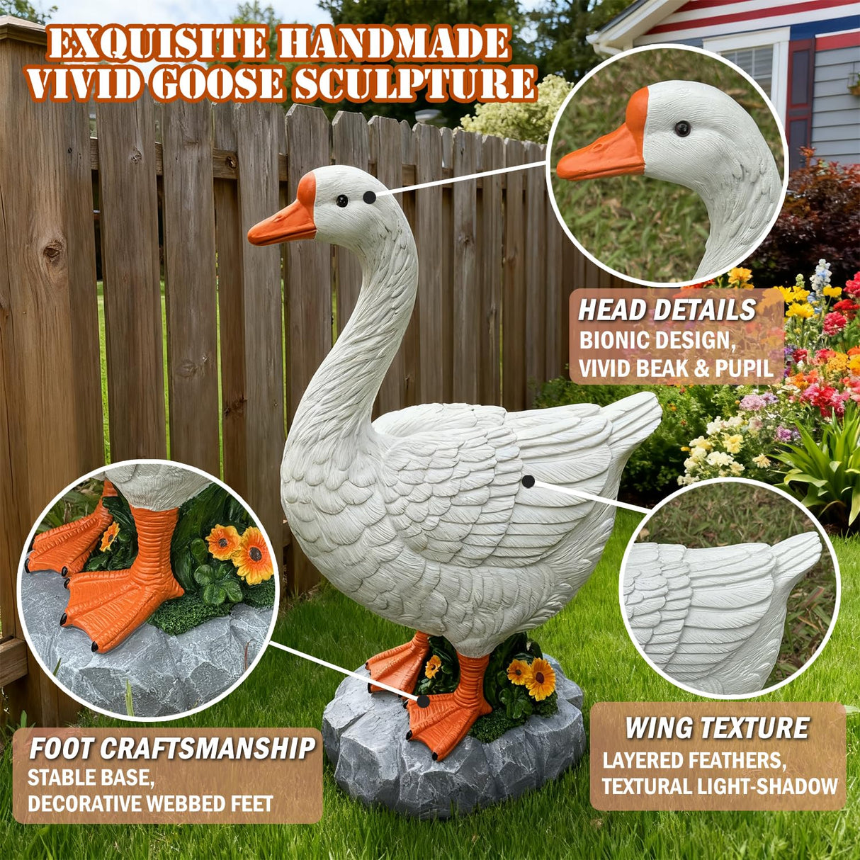 HISUMER Porch Goose Statue Large White Porch Goose Big Resin Garden Lawn Yard 20 inches High Figurine Duck Decorative Figurine for Patio, Entryway Accent Indoor Outdoor Garden Gift