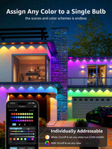 Lepro E1 AI Permanent Outdoor Lights APP Control, 150ft 90 LED Smart RGB+IC+Warm/Cool White House Eave Lights for Halloween Christmas, Alexa Google Enabled 2.4 GHz WiFi/Bluetooth, NO Remote Controller