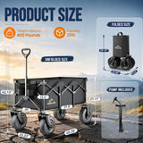 All-Terrain Beach Wagon with 10" x 3.5" Big Inflatable Rubber Wheels for Sand, 220L Collapsible Utility Wagon, 400 lbs Heavy Duty Folding Cart with 2 Cup Holders for Camping, Sports, Garden, Black
