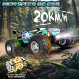 Remote Control Car, 1:18 2WD Off-Road RC Truck 20 KM/H, All-Terrain RC Cars with Headlights, BodyLights, 2.4GH Rechargeable Remote Control Monster Truck, Christmas or Birthday Gift Toys for Boys Girls