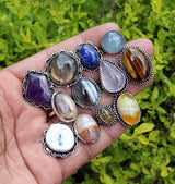 Silver Carats Women's Chunky Silver Rings - 5 Pcs Fashion Ring Set, Silver Plated, Handmade Gemstone - Stackable Gothic Vintage Pack
