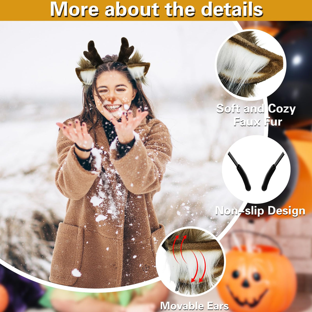 SIOTMERA Reindeer Antlers Headband, Realistic Deer Antlers Headbands Reindeer Ears Adults Christmas Party Birthday Makeup Cosplay, Reindeer Headband for Christmas Eve Costume Gift, Brown