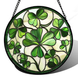 CRISGIF Stained Glass Window Hanging - Ireland Green Lucky Clover Suncatcher for Doors Garden St. Patrick's Day Sun Catchers Decor Mother's Day Birthday for Women Men Mom Nana 6.3 in