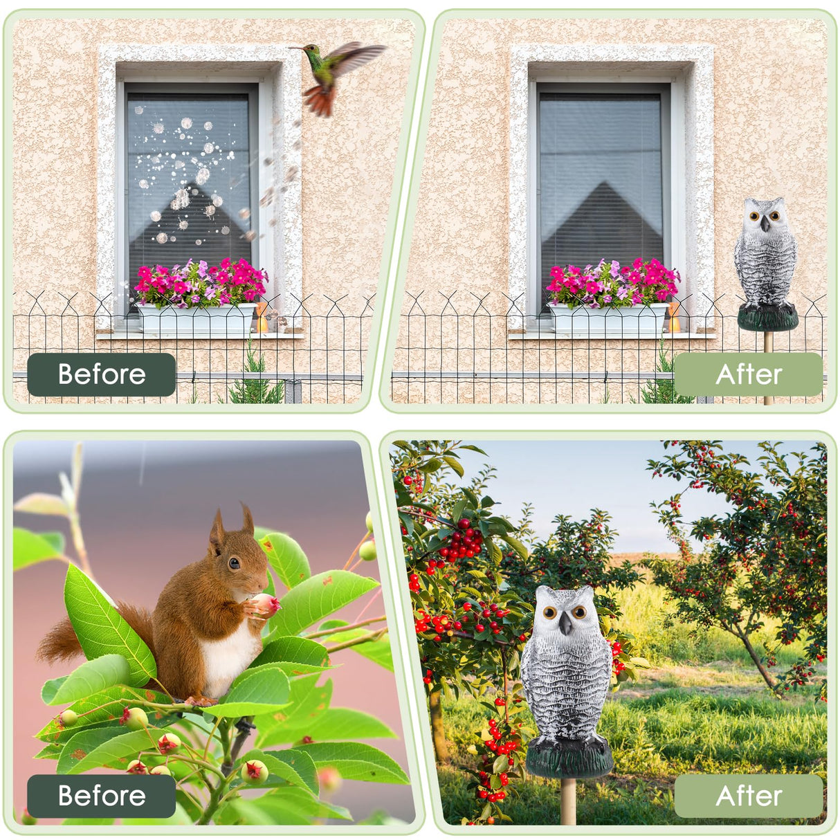 Fake Owl Decoy to Scare Birds Away, Plastic Garden Owl Scarecrow for Garden, Waterproof Owl Statue for Courtyard Orchard Doorway Roof Owl Decor 3 Pack
