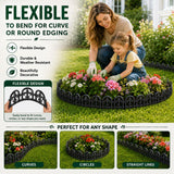 Evelyne Black Garden Border Plastic Edging – PP Plastic, Metal-Free Wrought Iron Look Design, 15pcs Black Yard Landscaping Fence Liner Lawn Edge Barrier, 20ft Kit of Decorative Lawn Landscape Panels