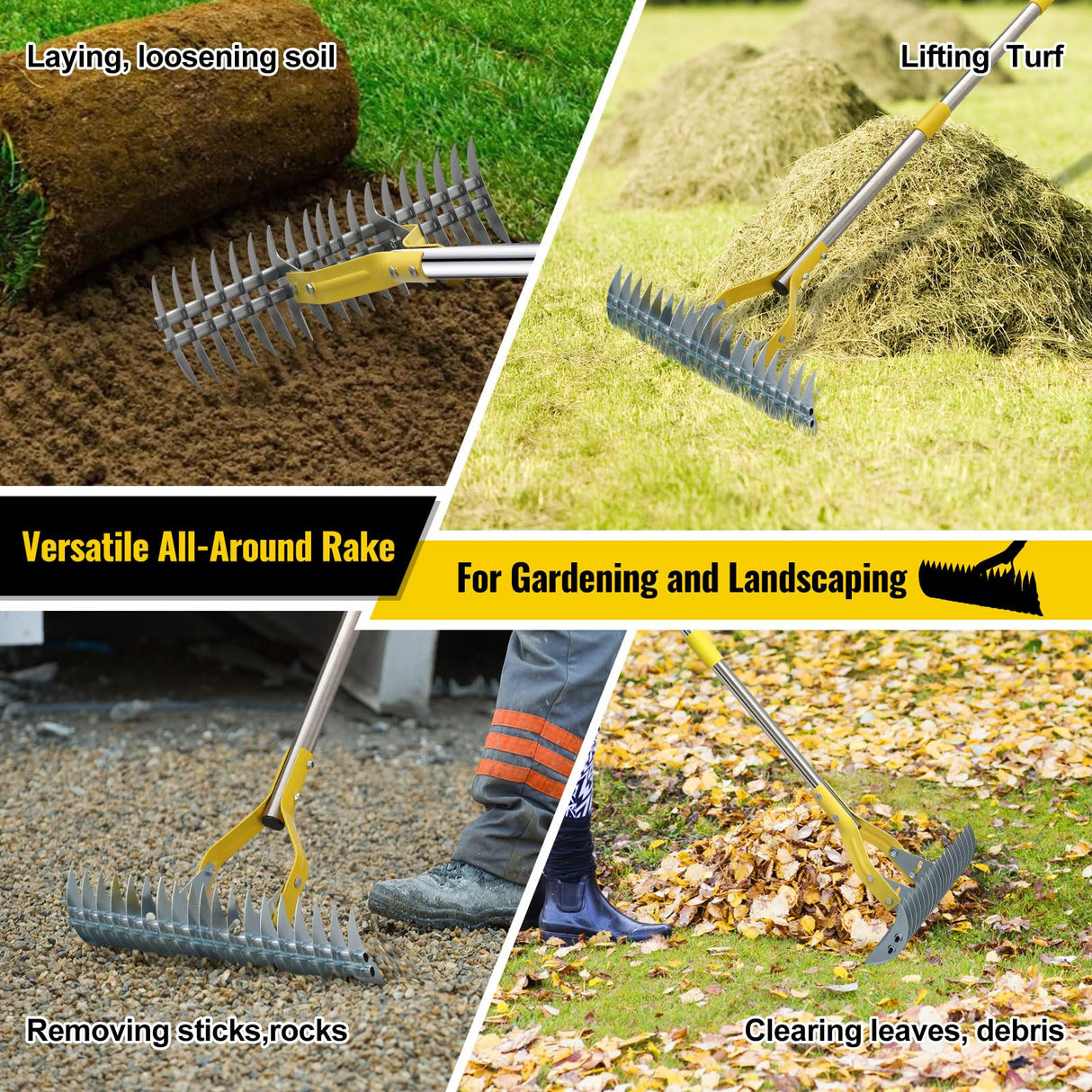 Thatch Rake, 2 in 1 Stainless Steel Garden Rake for Thatch Leaves,55” Heavy Duty 19 Tines Lawn Manual Dethatcher with Adjustable Head,Thatching Rakes for Lawn Yard Grass,Debris Removal, Soil Loosen