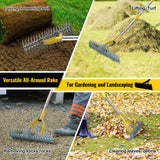 Thatch Rake, 2 in 1 Stainless Steel Garden Rake for Thatch Leaves,55” Heavy Duty 19 Tines Lawn Manual Dethatcher with Adjustable Head,Thatching Rakes for Lawn Yard Grass,Debris Removal, Soil Loosen