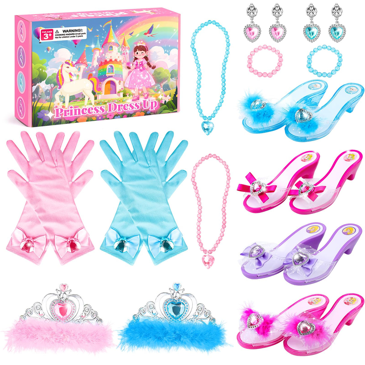 DISHIO Girls Princess Dress Up Shoes and Jewelry Boutique