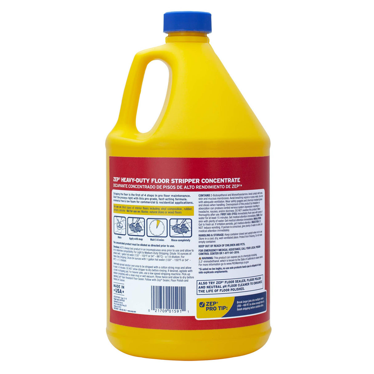 Zep Heavy-Duty Floor Stripper Ammonia Free Concentrate - 1 Gallon (Case of 4) ZULFFS128 - Dissolves and Removes Polish from Hard Floors, Use on Vinyl (VCT), Concrete, Rubber