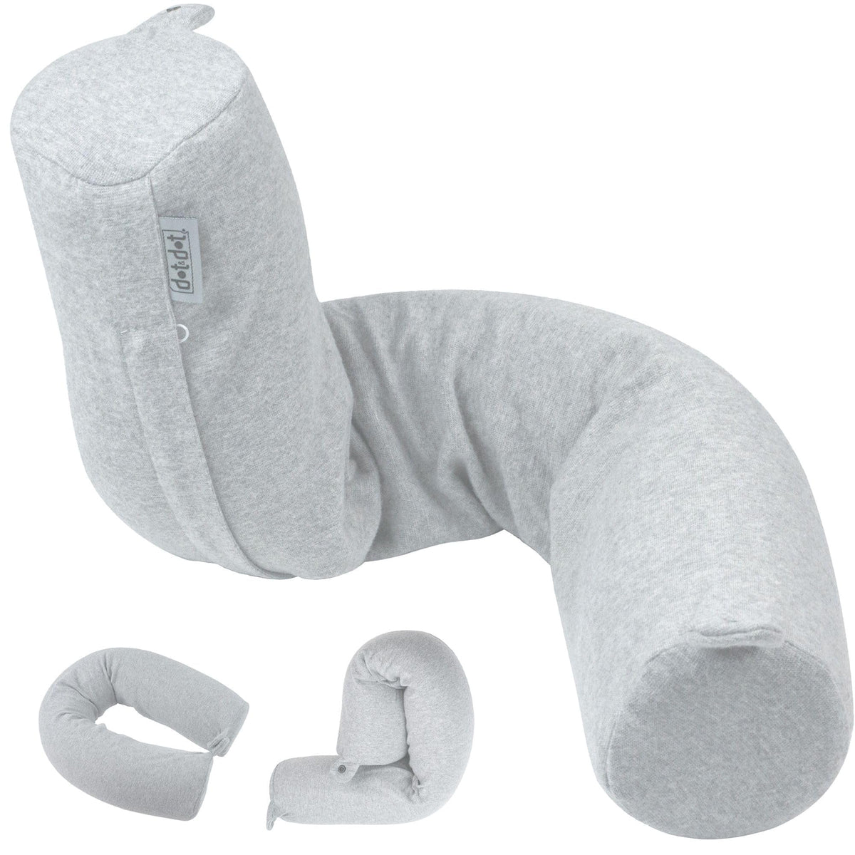 Dot&Dot Twist Memory Foam Travel Pillow, Bendable Neck Pillow for Airplane, Car and Home, 26-Inch Adjustable Roll with Washable Cotton Cover, Gray