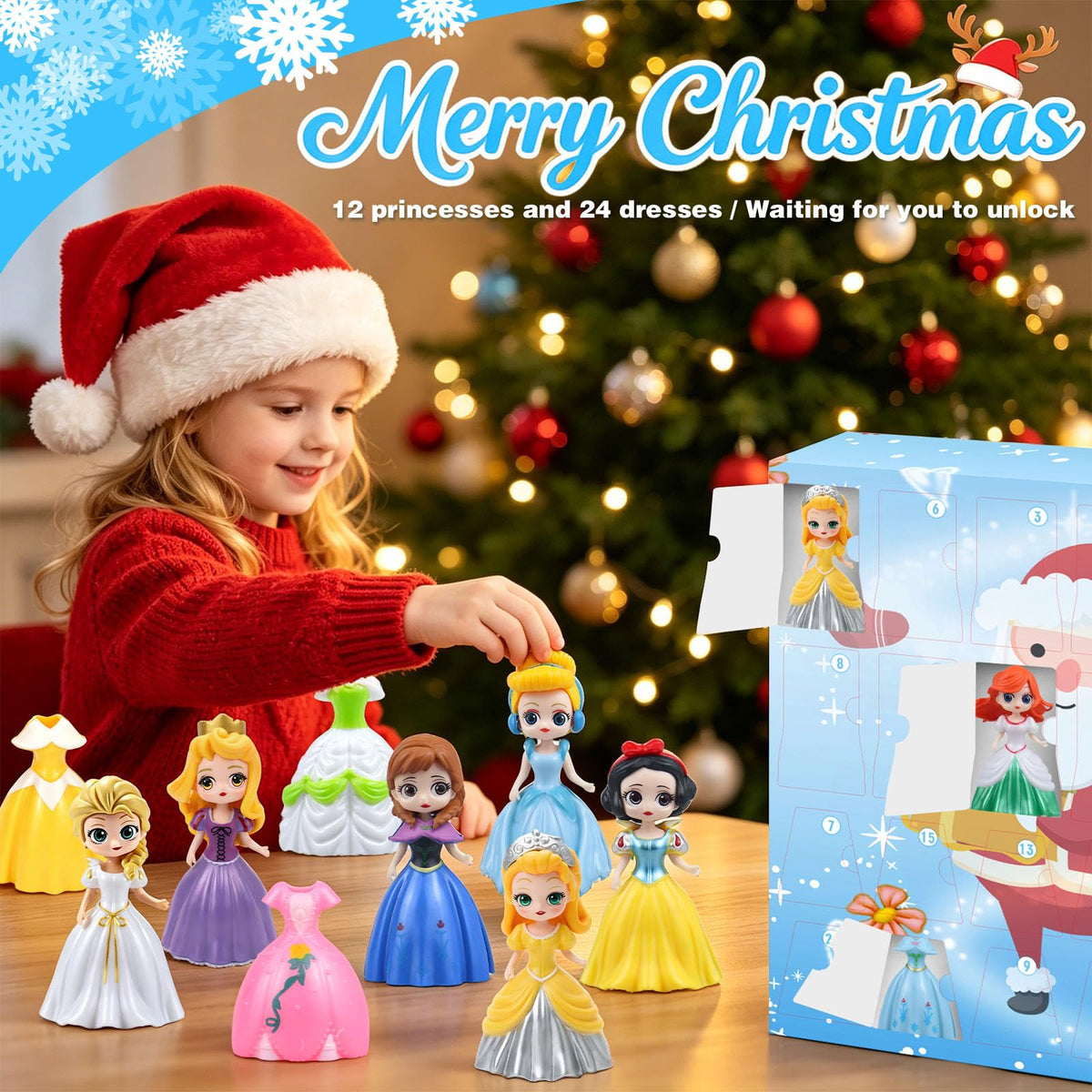 2026 Christmas Advent Calendar 24 Days Christmas Countdown Calendar for Girls, Princess Toys Set with 12 Princess Dolls & 12 Outfits, DIY Dress Up Surprise Box Xmas Gift for Kids Girls Teens