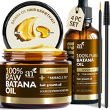 Batana Oil for Hair Growth – 4Pc Set: Raw Batana oil 4oz + 4.2oz Paste, Lash Wand & Brow Brush– Organic Dr. Sebi Inspired Products from Honduras –100% Unrefined Miracle for Scalp, Edges & Eyebrows