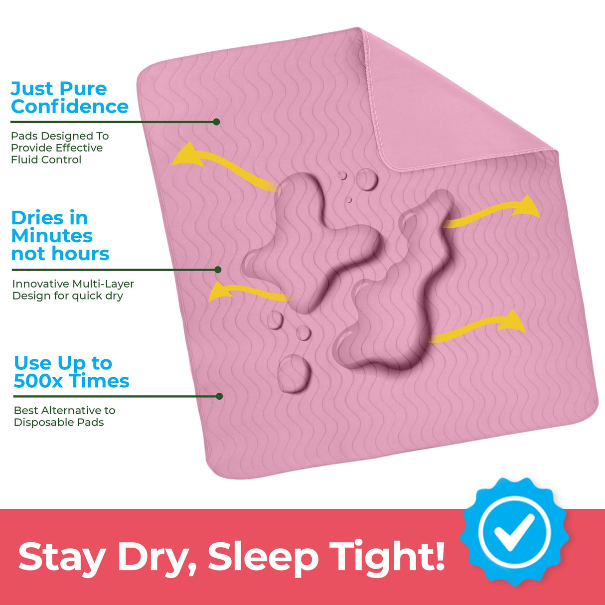 Utopia Bedding Washable Underpads 34" x 36" (Pack of 4), Waterproof Reusable Heavy Absorbency Incontinence Bed Pads for Adults, Kids, Elderly and Pets, Bedwetting Pads for Sofa and Couch (Pink)