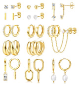 BESTEEL 13 Pairs Small Stud Hoop Earrings Set for Women, Gold Earrings Pack
