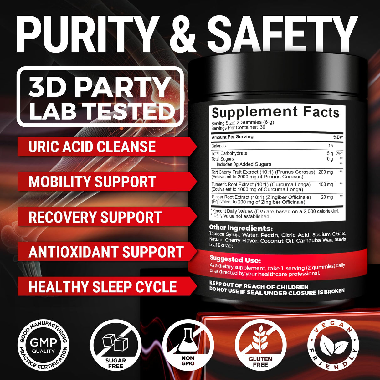 [Ultra Strength] Tart Cherry Gummies Extract with Turmeric & Ginger - Natural Tart Cherry Supplement for Uric Acid Cleanse Support & Recovery Gummies