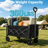 Collapsible Wagon Cart with All-Terrain Wheels - Folding Utility 360LBS Heavy Duty Wagons Carts for Grocery Sports Garden Shopping Camping Fishing (Black, 120L)