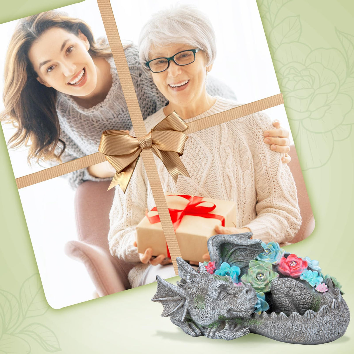 Garden Dragon Statue Outdoor Decor, Coiled Sleeping Dragon Figurine with Solar Light Succulent, Waterproof Resin Garden Sculpture for Outside Lawn Patio Yard Ornament