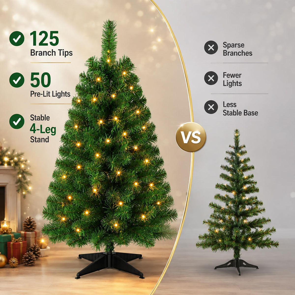 XXYYZZ 3FT Pre-lit Artificial Christmas Tree with 50 LED Lights （11 Modes）