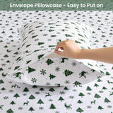 Printed Queen Size Sheet Sets, Christmas Holiday Bed Sheets Queen, Brushed Microfiber Fitted Sheet with 15" Deep Pocket for Queen Size Bed, Christmas Reindeer Patterned Sheets & Pillowcase Set